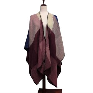 Eddie Bauer Color Block Plaid Inspired Oversize Wrap Wearable Blanket Soft Shawl